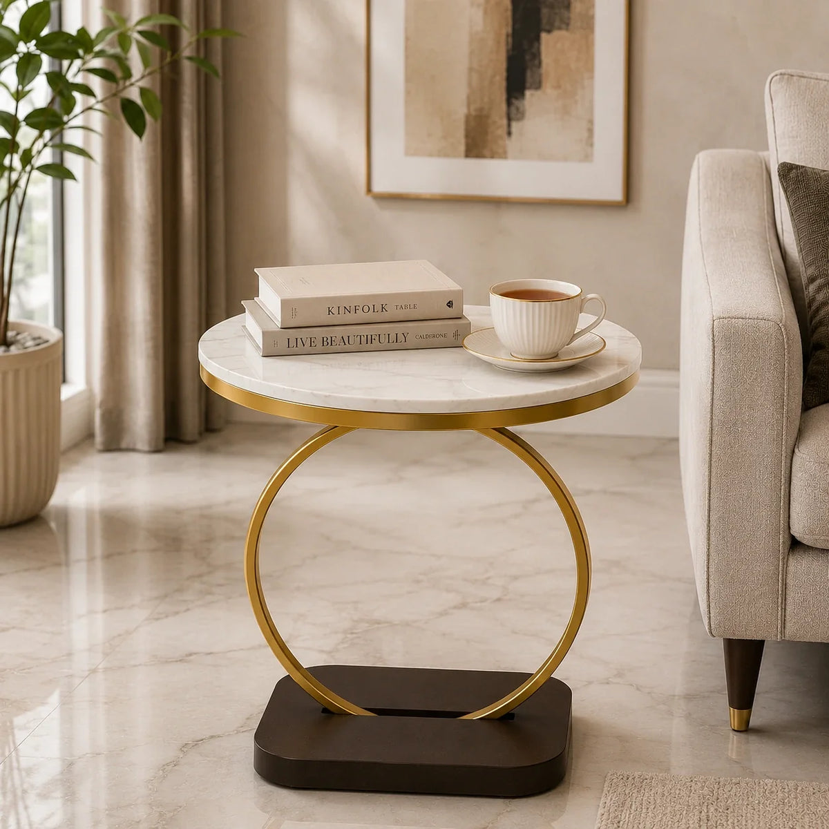 Premium Golden Halo Classic Metal Side Table