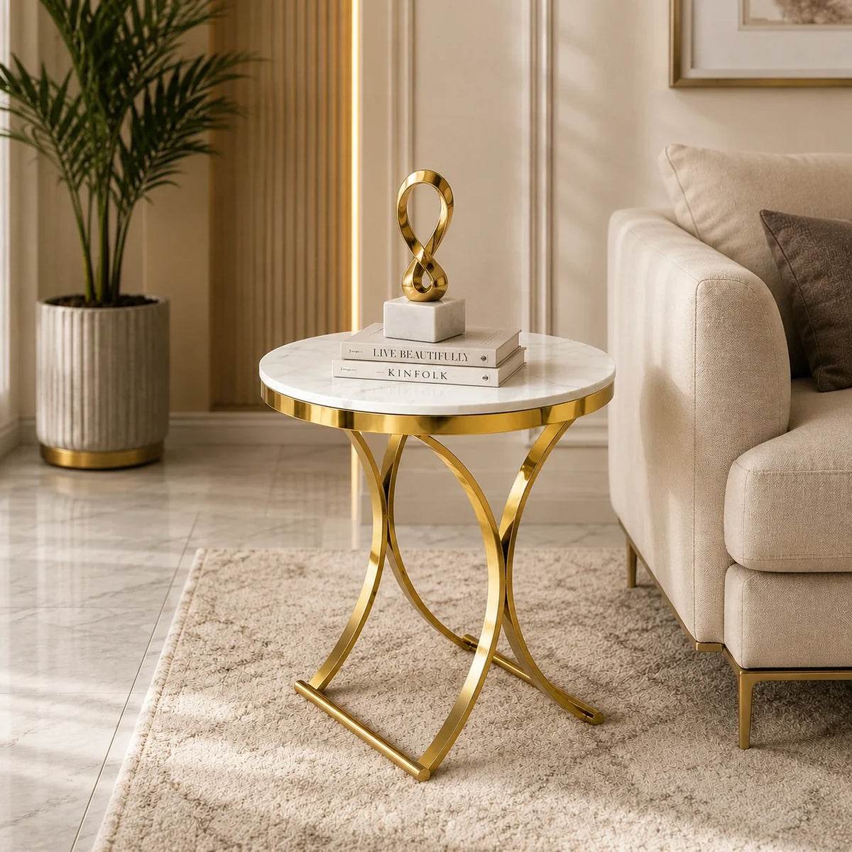 Premium Golden Iron White Round Marble Table