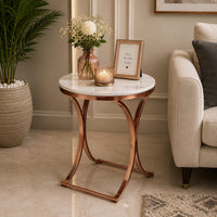 Premium Copper Metal Finish Coffee Side Table with Marble Top