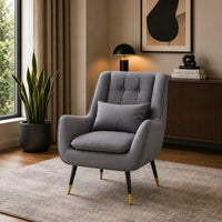 Premium Grey Thick Padded Velvet Sofa Lounge Chair with Cushion