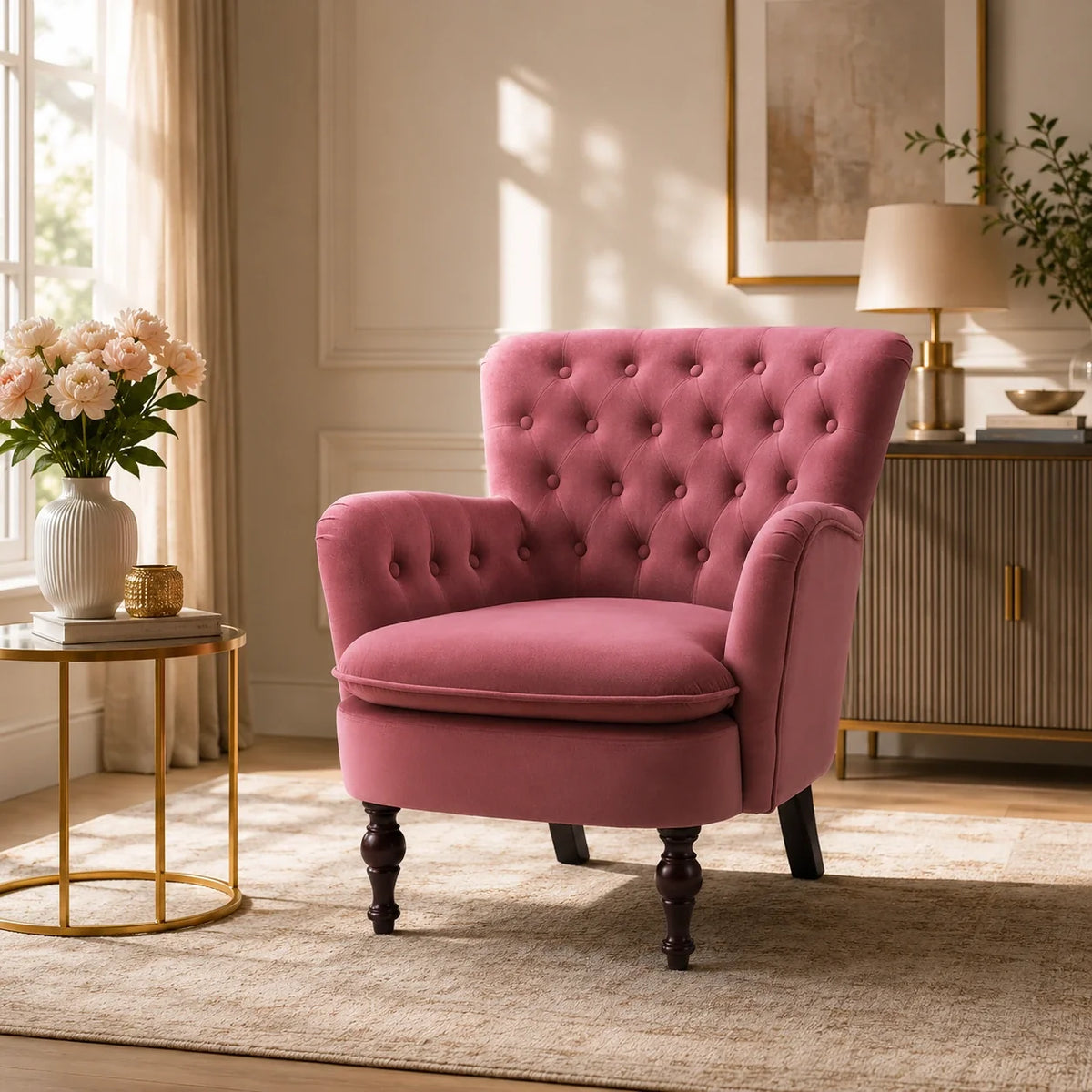 Premium Perfect Cushiony Tufted Super Comfy Blush Velvet Sofa Lounge Chair