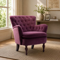 Premium Perfect Cushiony Tufted Super Comfy Magenta Velvet Sofa Lounge Chair