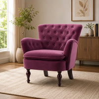 Premium Perfect Cushiony Tufted Super Comfy Magenta Velvet Sofa Lounge Chair