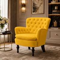 Premium Perfect Cushiony Tufted Super Comfy Yellow Velvet Sofa Lounge Chair