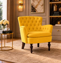 Premium Perfect Cushiony Tufted Super Comfy Yellow Velvet Sofa Lounge Chair