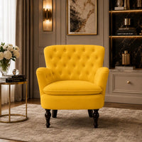 Premium Perfect Cushiony Tufted Super Comfy Yellow Velvet Sofa Lounge Chair