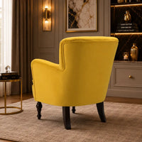 Premium Perfect Cushiony Tufted Super Comfy Yellow Velvet Sofa Lounge Chair