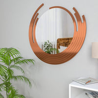 Premium Quality Asymmetric Designer Copper Finish Round Wall Mirror