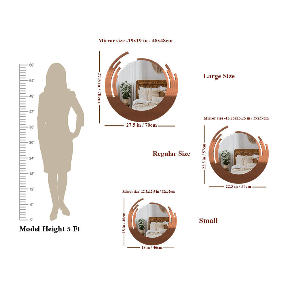 Premium Quality Asymmetric Designer Copper Finish Round Wall Mirror