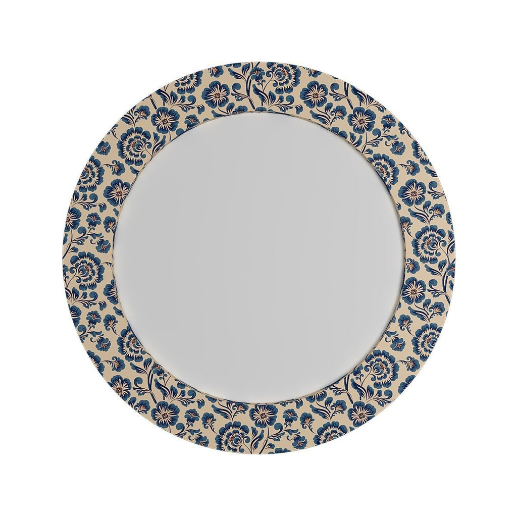 Premium Round Enchanting Blue Flowers Printed Frame Acrylic Wall Mirror