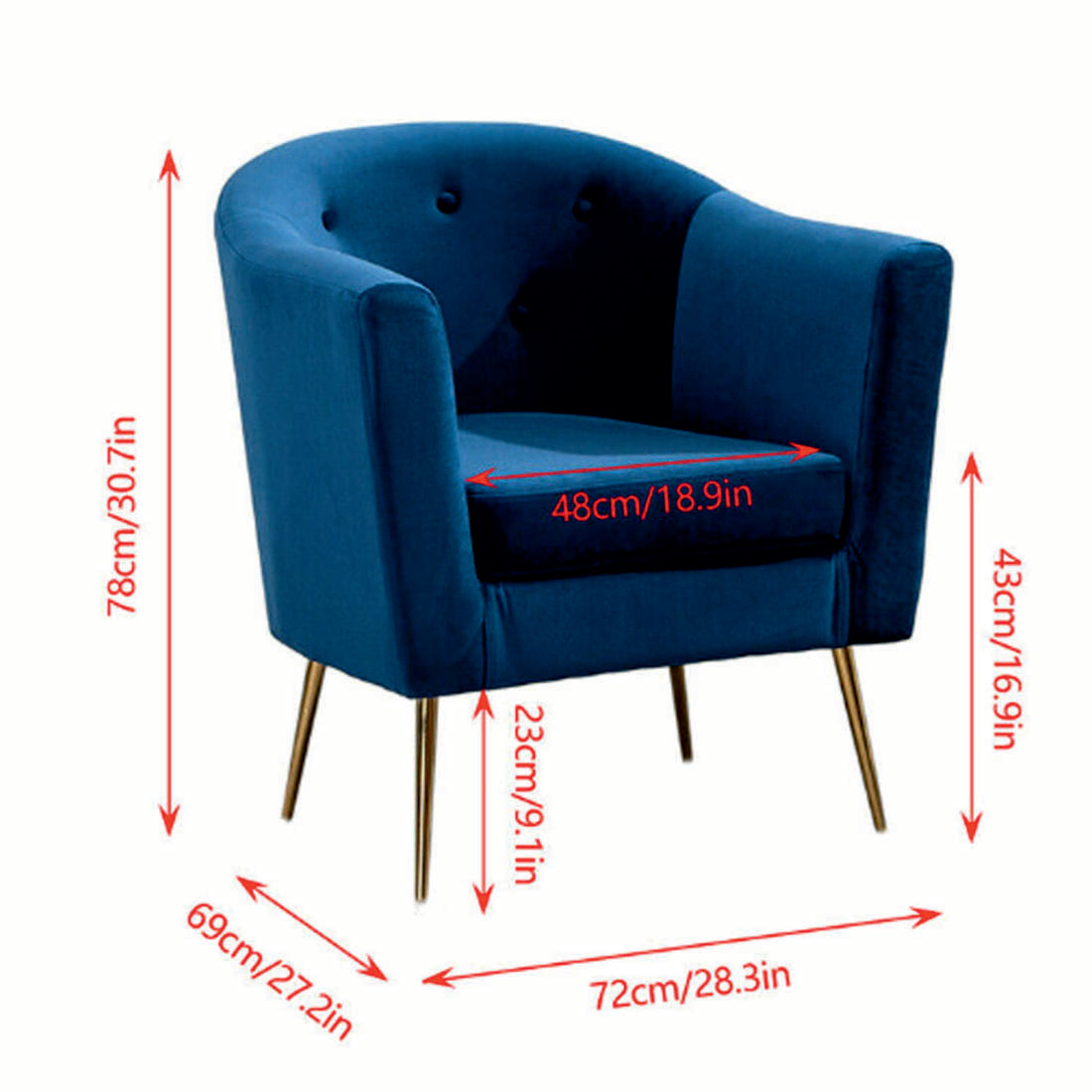 Premium Royal Blue Tufted Round Back Cushiony Sofa Lounge Chair