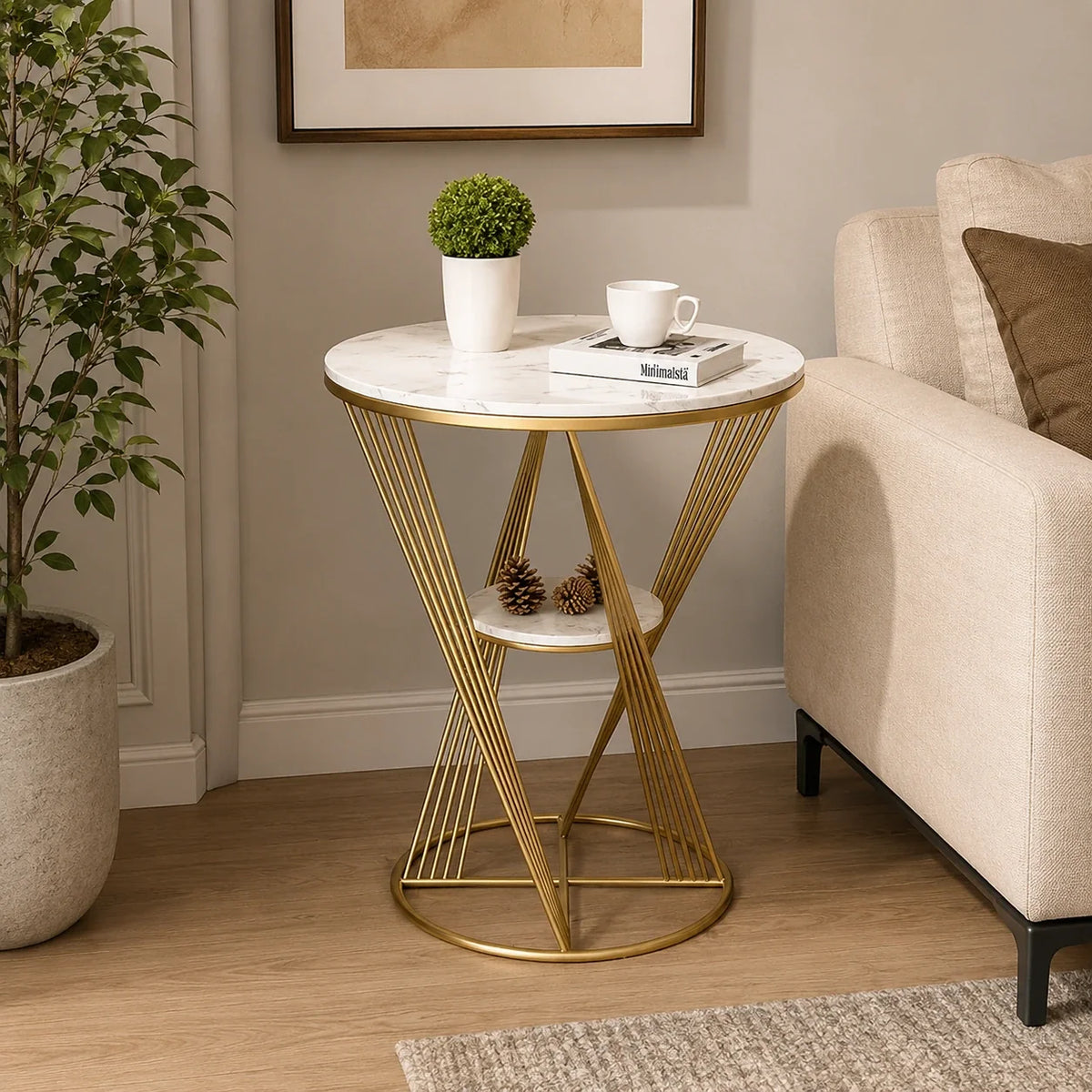 Premium Unique Natural Marble Designer Metal Side Table