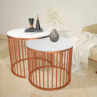 Premium White Caged Copper Nesting Table Set of 2