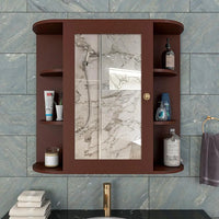Premium Wooden Bathroom Cabinet Mirror with 10 Spacious Shelves with Brown Finish
