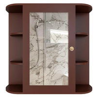 Premium Wooden Bathroom Cabinet Mirror with 10 Spacious Shelves with Brown Finish