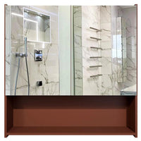 Premium Wooden Bathroom Organizer Cabinet with Mirror & 4 Spacious Shelves with Brown Finish