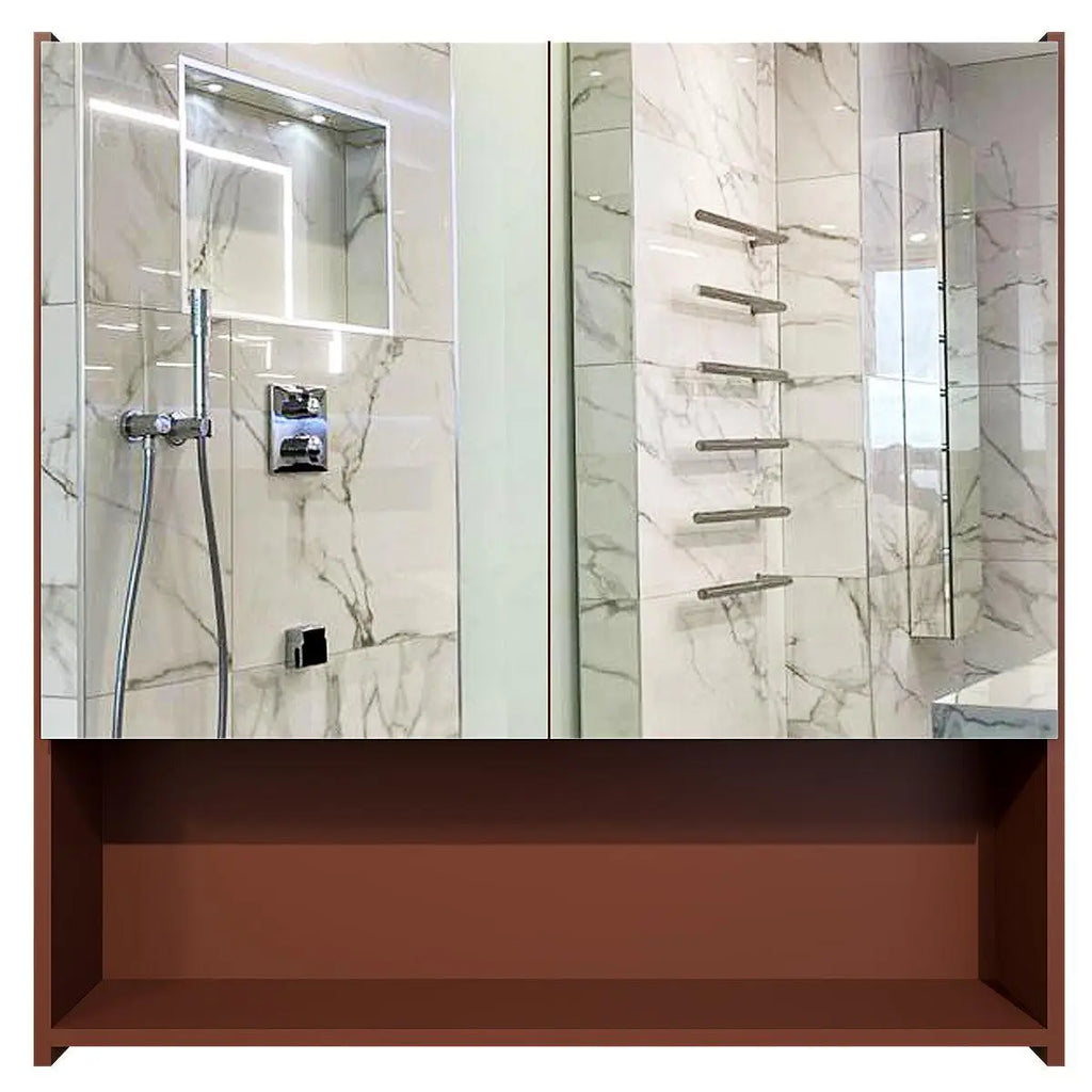 Premium Wooden Bathroom Organizer Cabinet with Mirror & 4 Spacious Shelves with Brown Finish