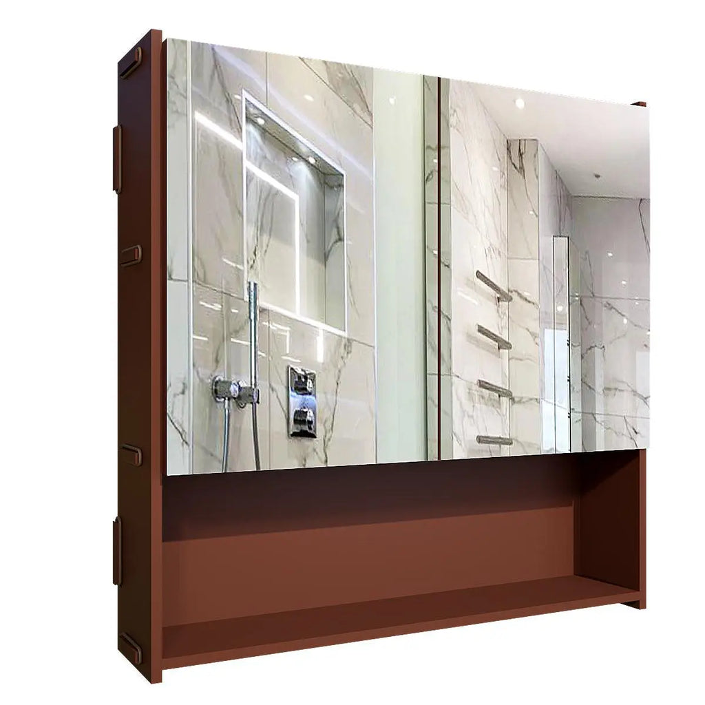 Premium Wooden Bathroom Organizer Cabinet with Mirror & 4 Spacious Shelves with Brown Finish