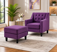 Purple Color Tufted Comfy Lounge Chair with Footrest