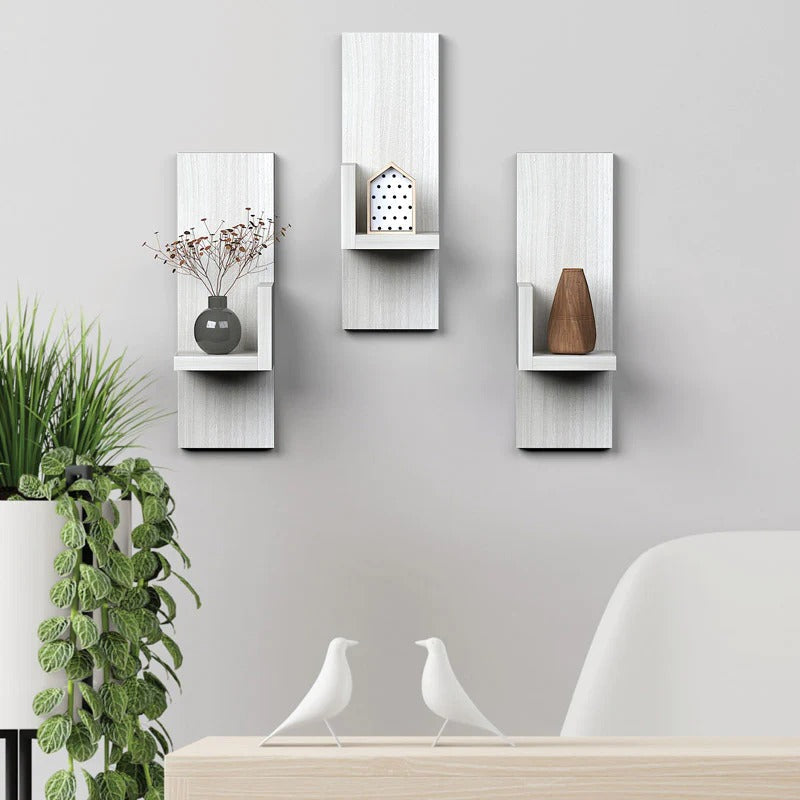 Decorative White Ledges Set of 3 Rectangular Wall Shelves