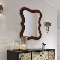 Rectangular Wavy Shaped Wooden Wall Mirror