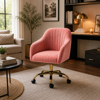 Refined Baby Pink Tufted Velvet Comfy Armchair with Golden Legs