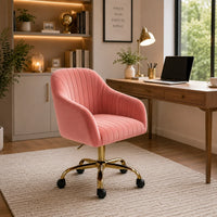 Refined Baby Pink Tufted Velvet Comfy Armchair with Golden Legs