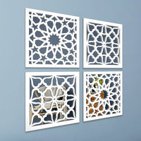 Regal Intricate Pattern Wooden Mirror Wall Art Set of 4