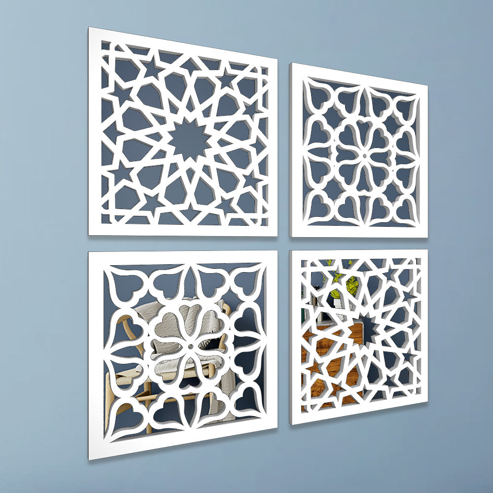 Regal Intricate Pattern Wooden Mirror Wall Art Set of 4