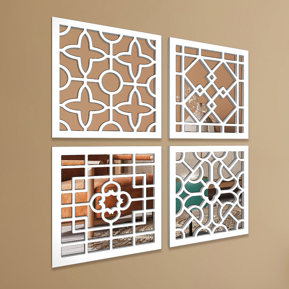 Regal Wooden Craft Mirror Wall Art Set of 4
