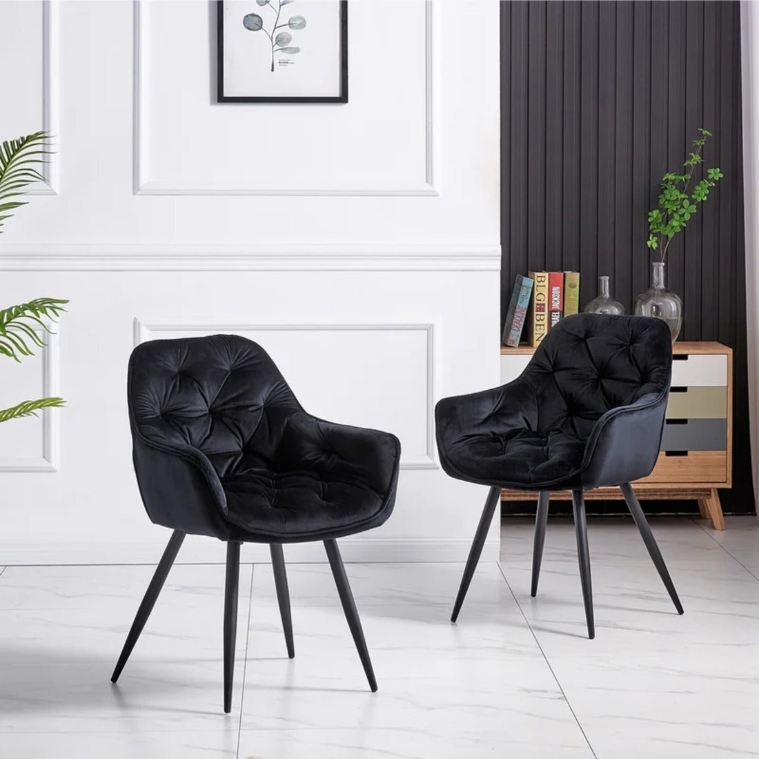 Rich Black Comfy Premium Padded Velvet Accent Chair