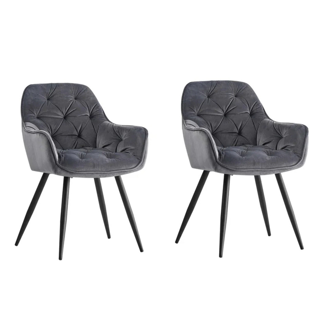 Rich Grey Color Comfy Padded Tufted Velvet Lounge Chair