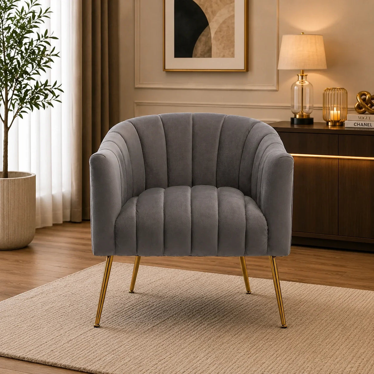 Rich Grey Tufted Velvet Sofa Lounge Chair