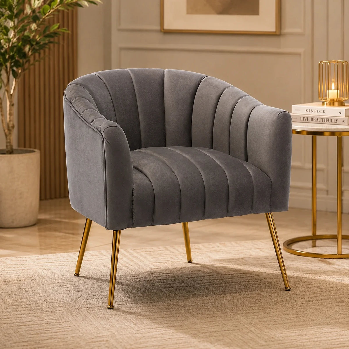 Rich Grey Tufted Velvet Sofa Lounge Chair