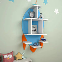 Rocket Shape Wooden Wall Storage Shelf for Kids