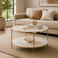 Round Metal Copper Round Coffee Table In Shiny Golden Edge
