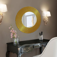 Round Shape Unique Design Stylish Wooden Wall Mirror With Gold Texture