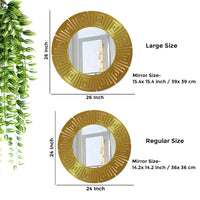 Round Shape Unique Design Stylish Wooden Wall Mirror With Gold Texture