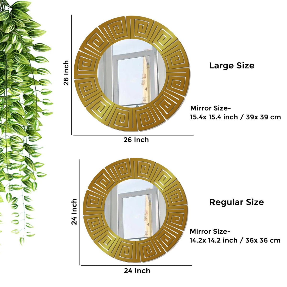 Round Shape Unique Design Stylish Wooden Wall Mirror With Gold Texture