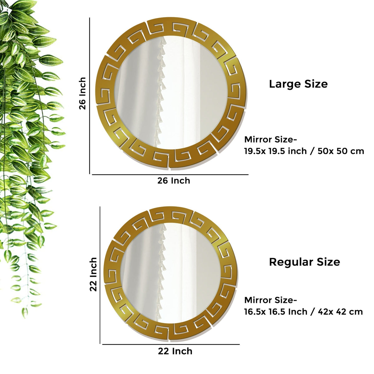 Round Shape Unique Design Wooden Wall Mirror With Gold Texture