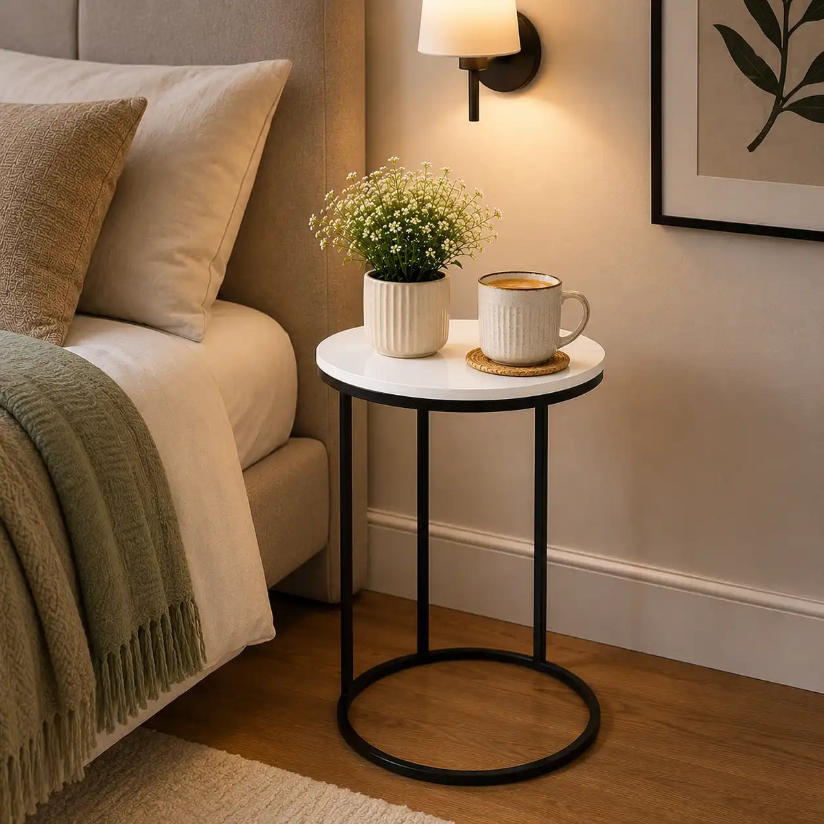 Round White Marble Designer Side Table