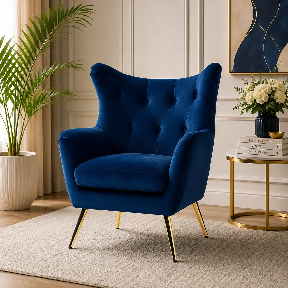 Royal Blue Comfortable Tufted Velvet Sofa Lounge Chair