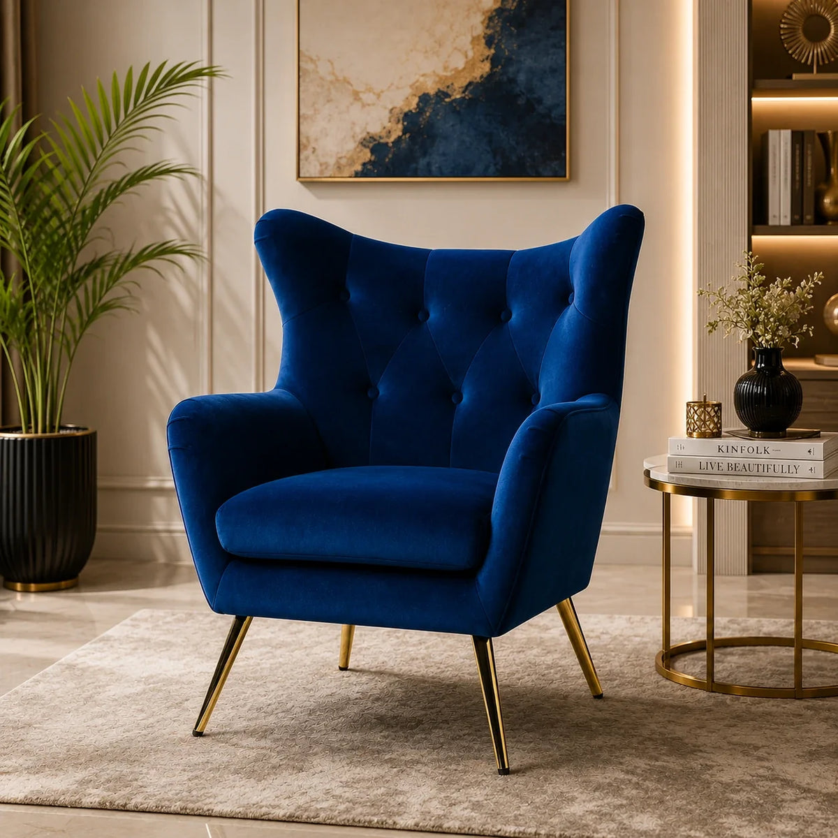 Royal Blue Comfortable Tufted Velvet Sofa Lounge Chair