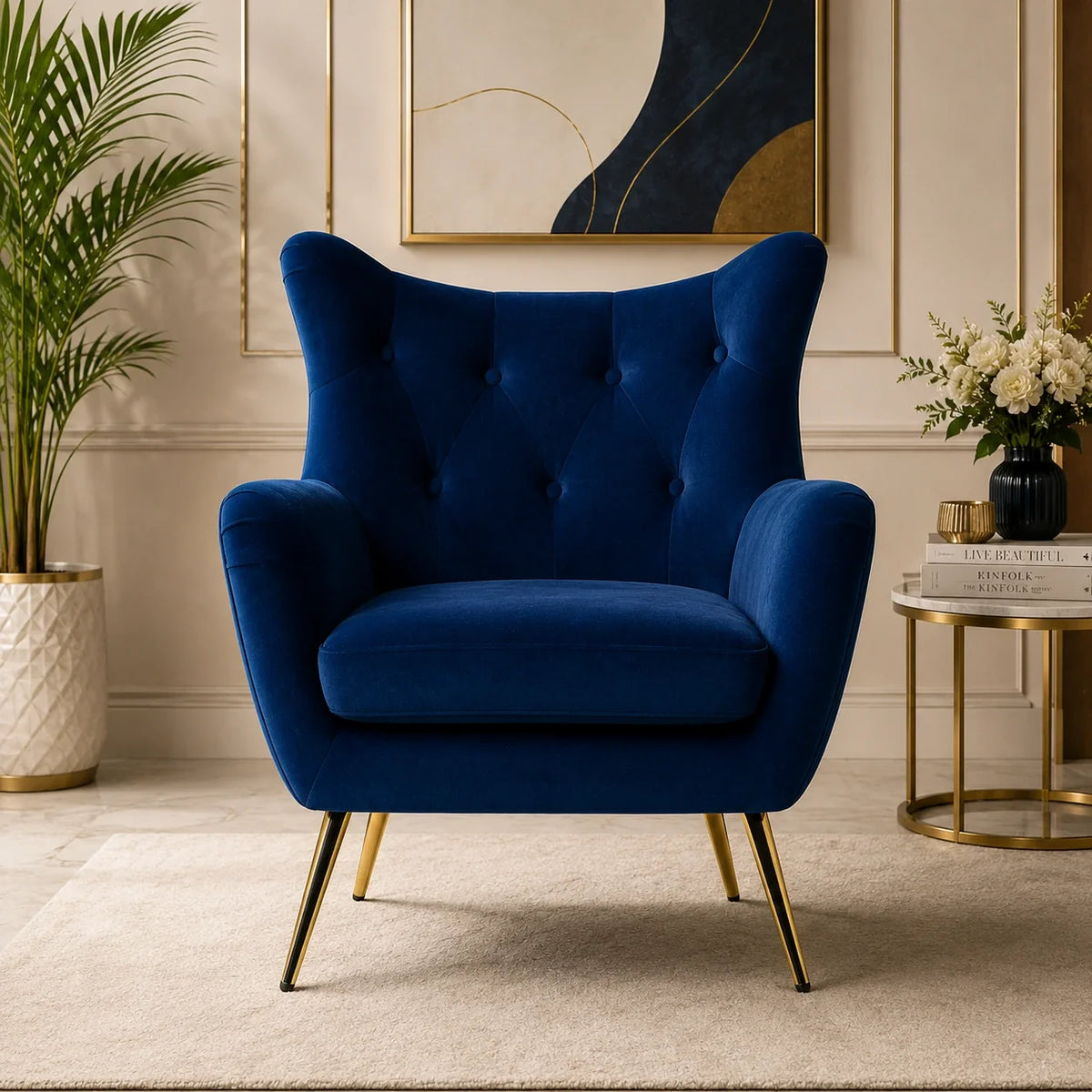 Royal Blue Comfortable Tufted Velvet Sofa Lounge Chair