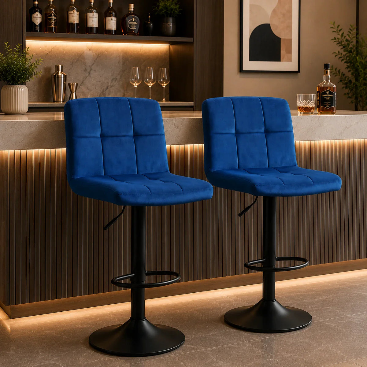 Royal Blue Luxurious Feel Velvet Counter Bar Chair / Long Chair