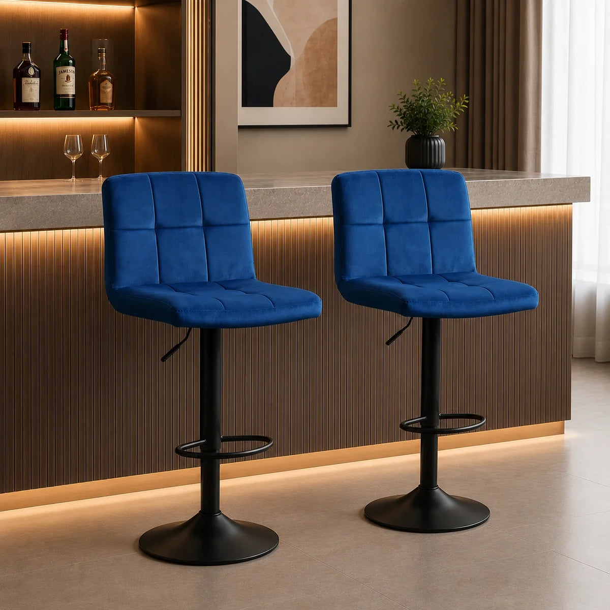 Royal Blue Luxurious Feel Velvet Counter Bar Chair / Long Chair