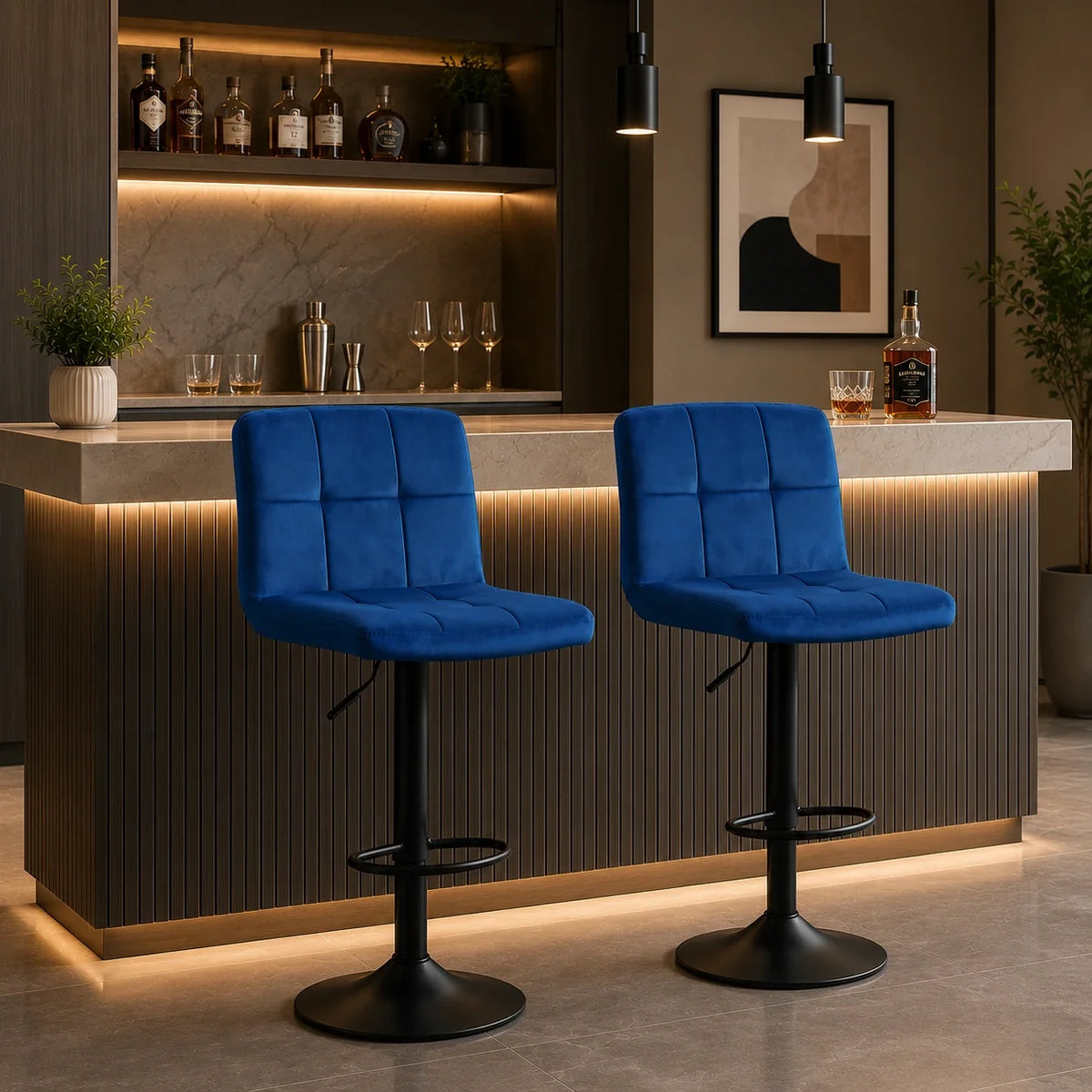Royal Blue Luxurious Feel Velvet Counter Bar Chair / Long Chair
