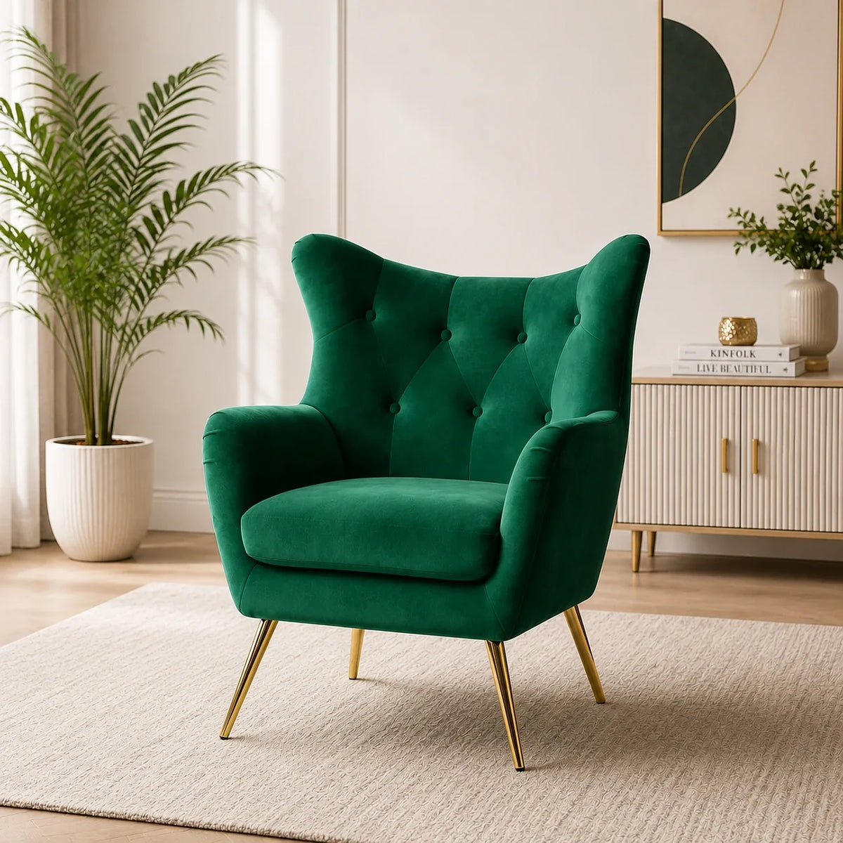 Royal Green Comfortable Tufted Velvet Sofa Lounge Chair