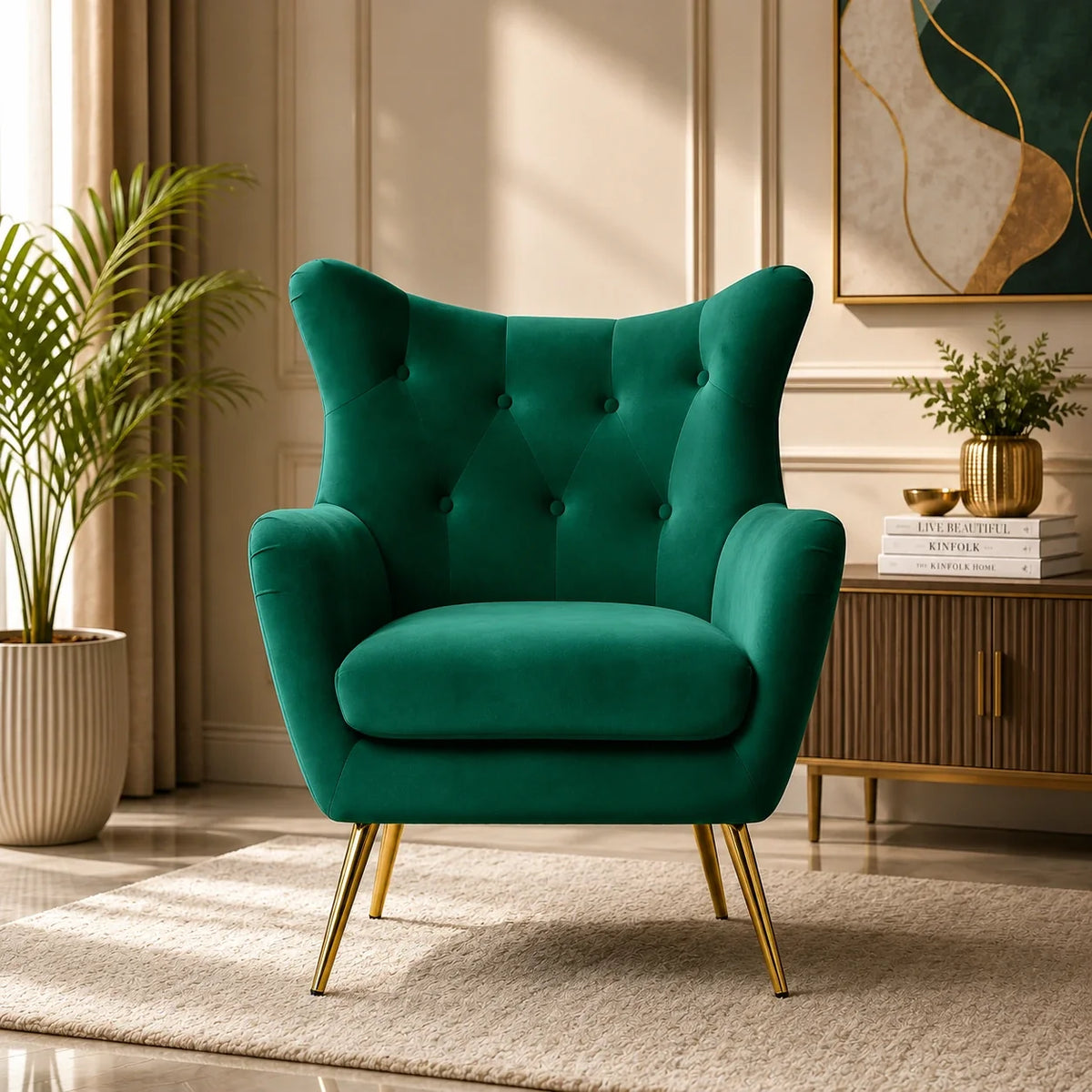 Royal Green Comfortable Tufted Velvet Sofa Lounge Chair