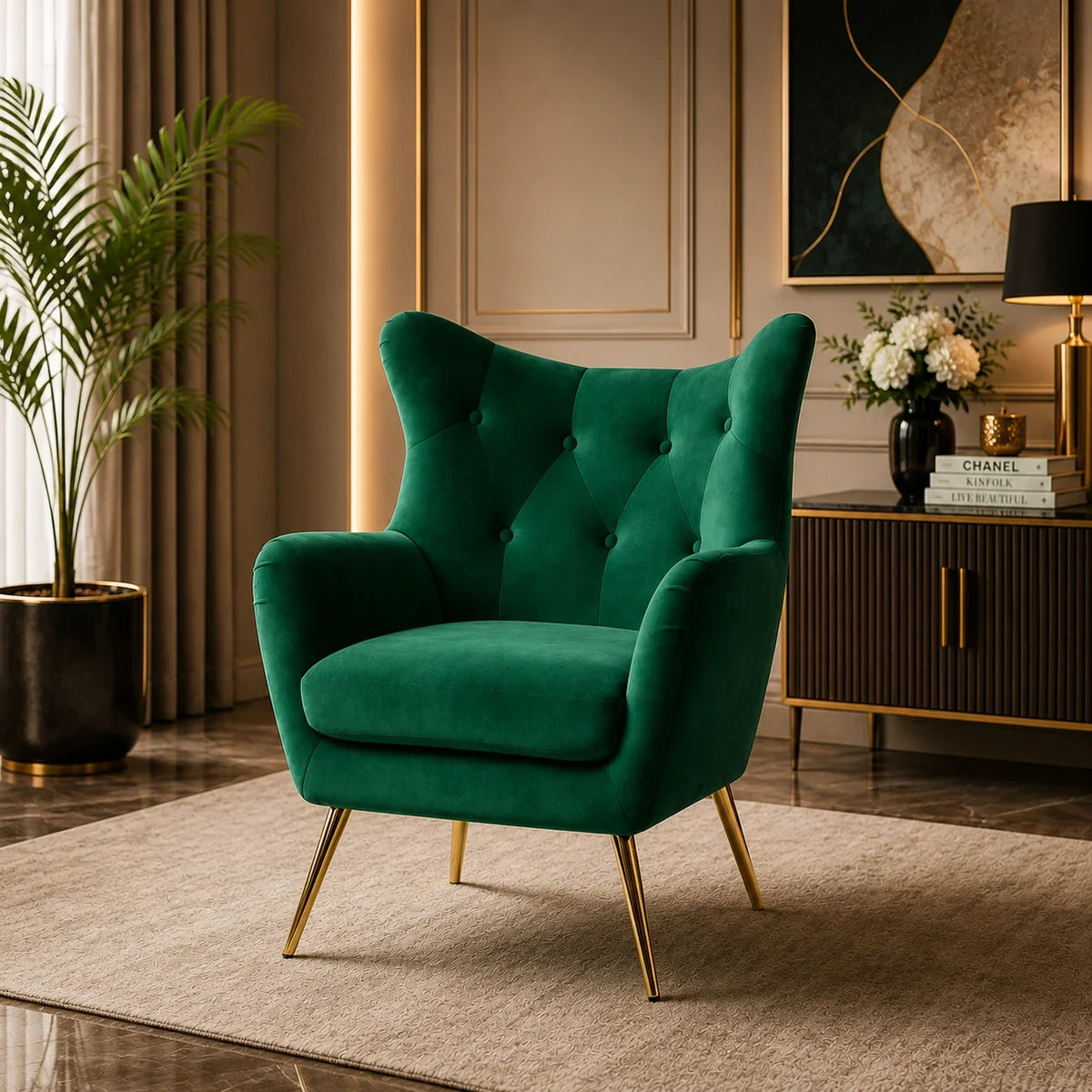 Royal Green Comfortable Tufted Velvet Sofa Lounge Chair